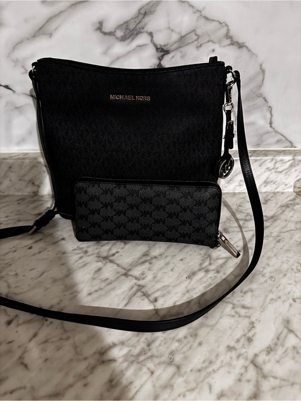 Michael Kors Black Crossbody Bag with Matching Black Wallet